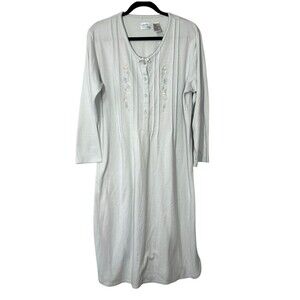 GABRIELLE INTIMATES Vintage Nightgown Blue Embroidered Half Button